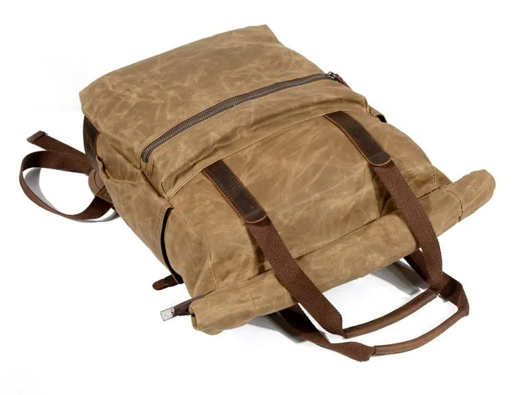 Cool Canvas Leather Mens Black College Backpack 15'' Computer Backpack Travel Backpack Hiking Bag for Men