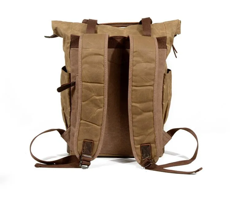 Cool Canvas Leather Mens Black College Backpack 15'' Computer Backpack Travel Backpack Hiking Bag for Men