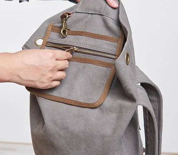Cool Canvas Leather Mens Bucket Backpack Canvas Travel Bag Canvas Barrel Bag for Men