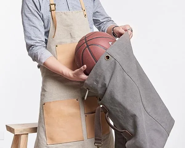 Cool Canvas Leather Mens Bucket Backpack Canvas Travel Bag Canvas Barrel Bag for Men