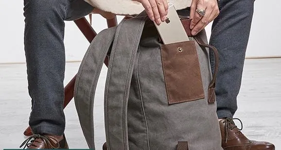 Cool Canvas Leather Mens Bucket Backpack Canvas Travel Bag Canvas Barrel Bag for Men