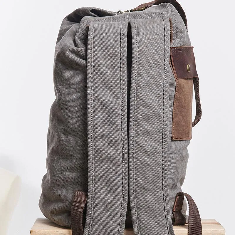 Cool Canvas Leather Mens Bucket Backpack Canvas Travel Bag Canvas Barrel Bag for Men