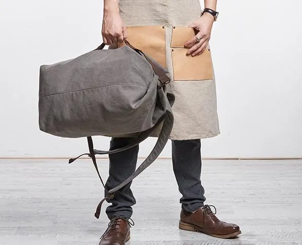 Cool Canvas Leather Mens Bucket Backpack Canvas Travel Bag Canvas Barrel Bag for Men