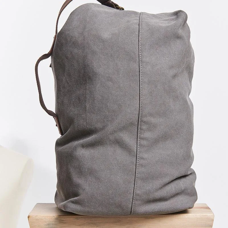 Cool Canvas Leather Mens Bucket Backpack Canvas Travel Bag Canvas Barrel Bag for Men