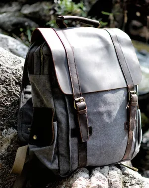 Cool Canvas Leather Mens College Backpack Travel Backpack 15'' Computer Hiking Backpack for Men
