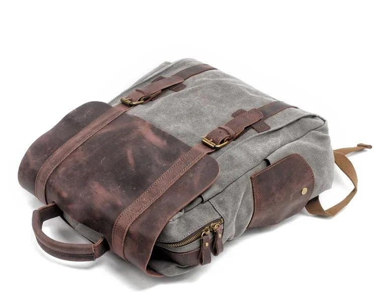 Cool Canvas Leather Mens College Backpack Travel Backpack 15'' Computer Hiking Backpack for Men