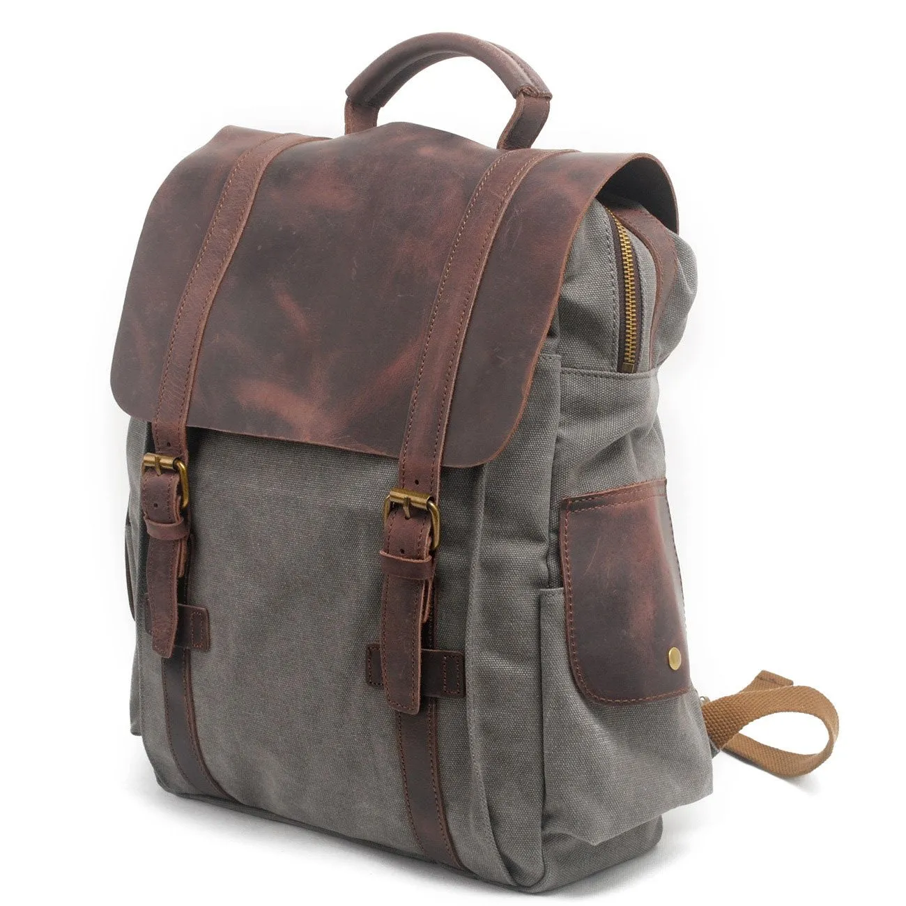 Cool Canvas Leather Mens College Backpack Travel Backpack 15'' Computer Hiking Backpack for Men
