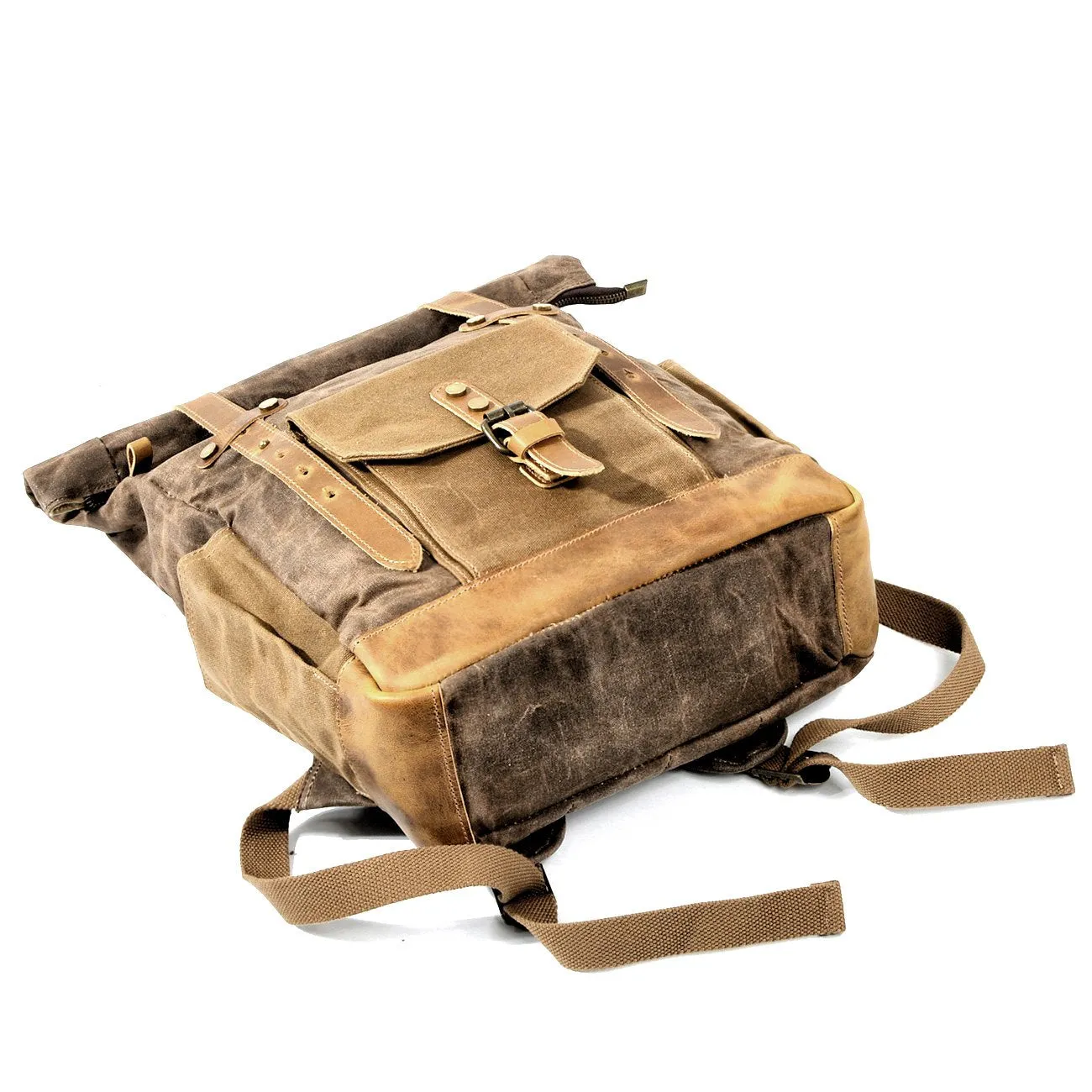 Cool Canvas Leather Mens Green Large Waterproof Travel Backpack Computer Hiking Backpack for Men