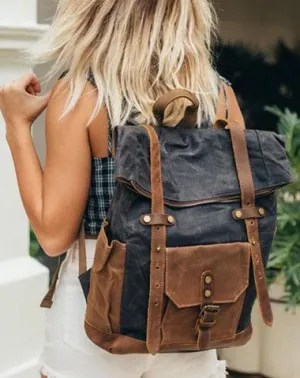 Cool Canvas Leather Mens Large Waterproof Travel Backpack Green Computer Hiking Backpack for Men