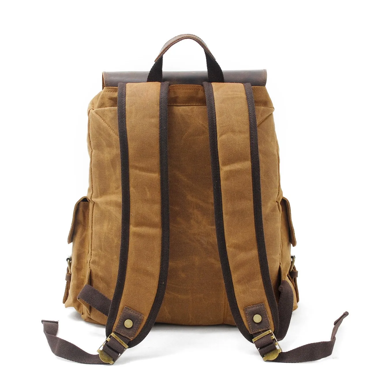 Cool Canvas Leather Mens Waterproof 14'' Computer Backpack Large Hiking Backpack Travel Backpack for Men