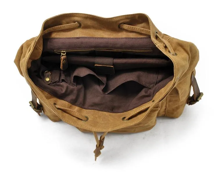 Cool Canvas Leather Mens Waterproof 14'' Computer Backpack Large Hiking Backpack Travel Backpack for Men
