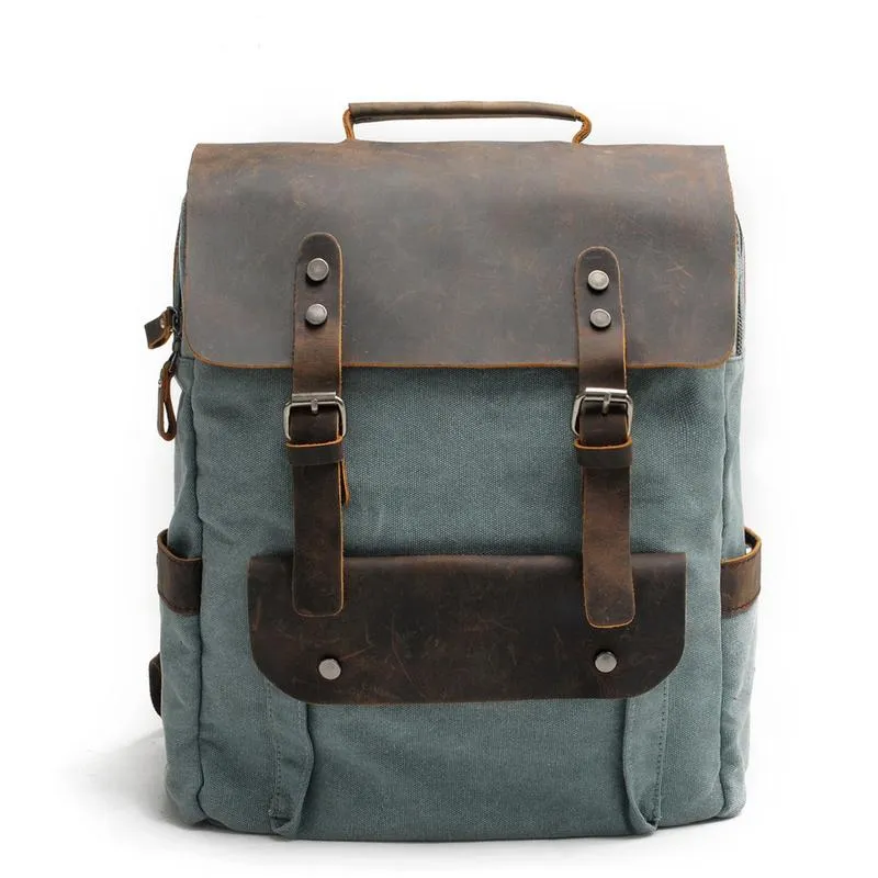 Cool Canvas Leather Womens Mens 15" Green Computer Backpack Black School Backpack College Backpack for Men