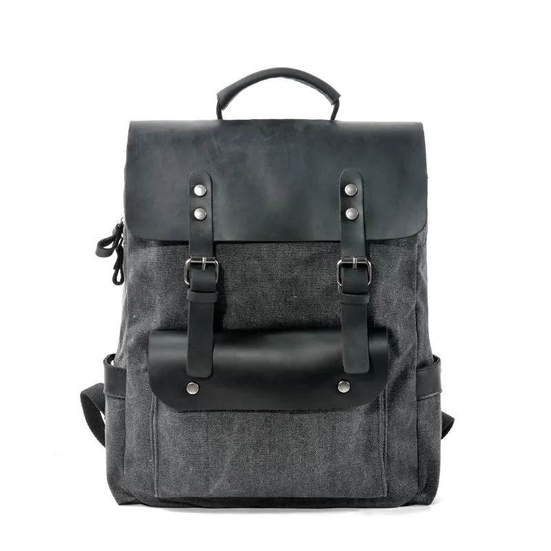 Cool Canvas Leather Womens Mens 15" Green Computer Backpack Black School Backpack College Backpack for Men