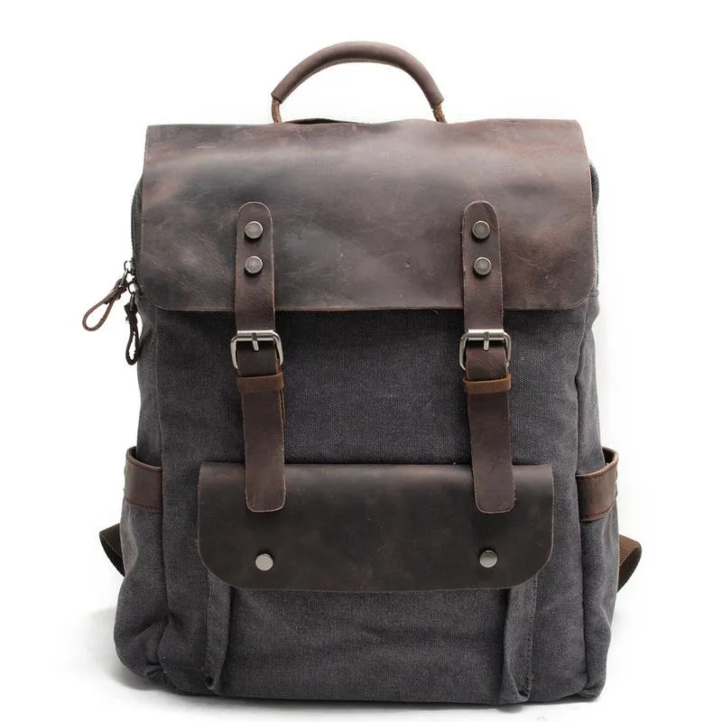 Cool Canvas Leather Womens Mens 15" Green Computer Backpack Black School Backpack College Backpack for Men