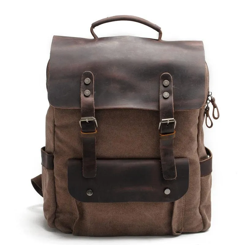 Cool Canvas Leather Womens Mens 15" Green Computer Backpack Black School Backpack College Backpack for Men