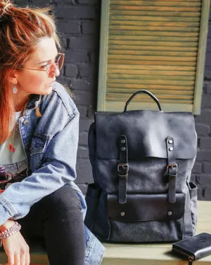 Cool Canvas Leather Womens Mens 15" Green Computer Backpack Black School Backpack College Backpack for Men