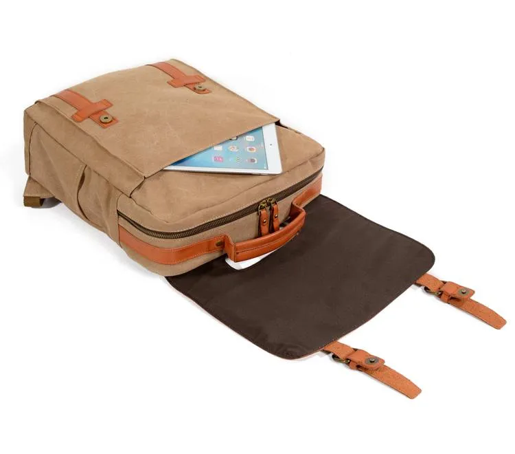 Cool Canvas Leather Womens Mens College Backpack 14'' Travel Backpack Computer Backpack for Men