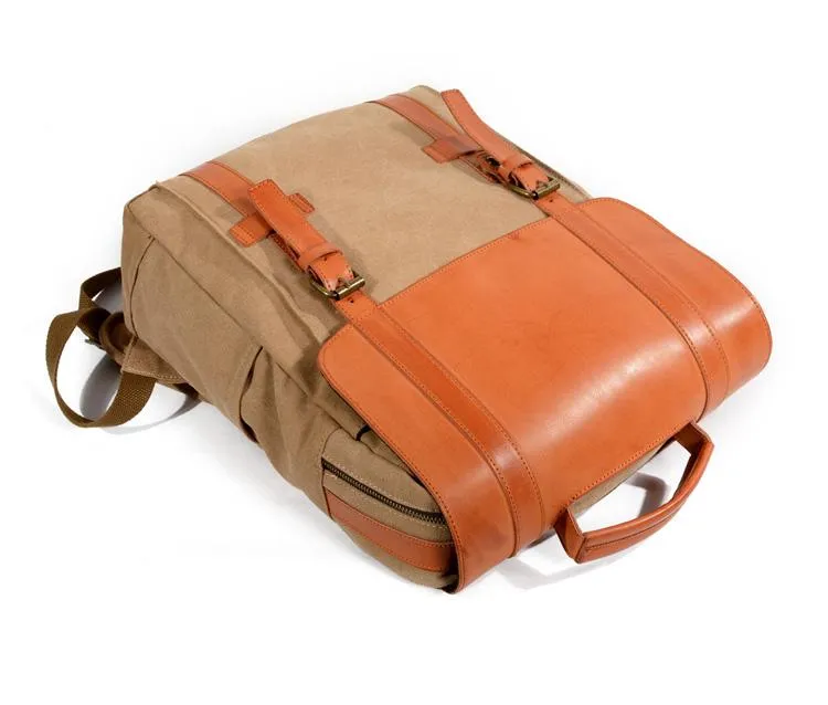 Cool Canvas Leather Womens Mens College Backpack 14'' Travel Backpack Computer Backpack for Men
