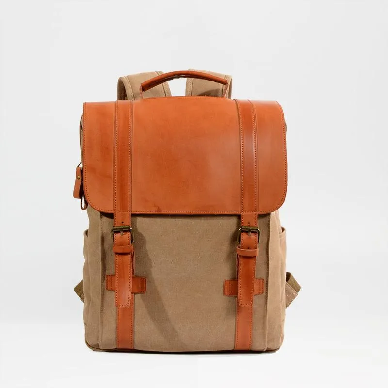 Cool Canvas Leather Womens Mens College Backpack 14'' Travel Backpack Computer Backpack for Men