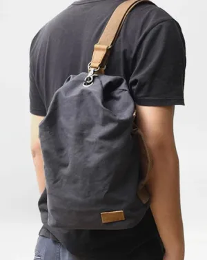Cool Canvas Mens Sling Bag Backpack Travel Chest Bag Canvas Barrel Bag for Men