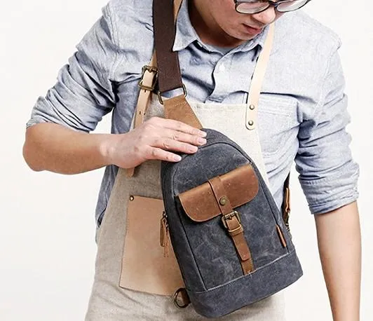 Cool Canvas Mens Sling Bag Sling Backpack One Shoulder Pack Chest Bag for men