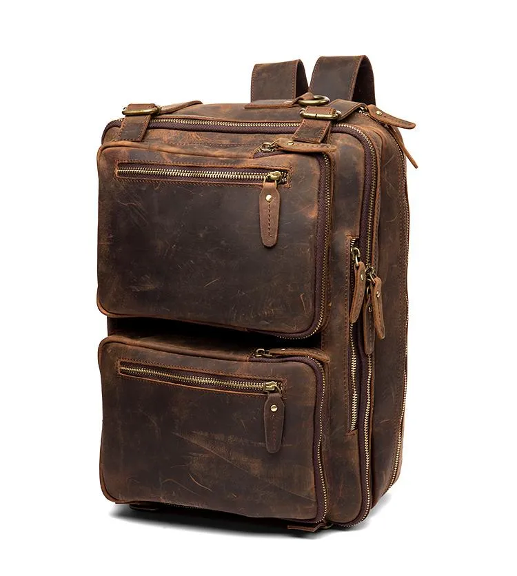 Cool Coffee Leather 15 inches Large Satchel BackPack Travel BackPack School BackPack for Men