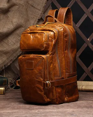 Cool Coffee Leather Mens Backpacks Large Large Travel Backpacks for Men
