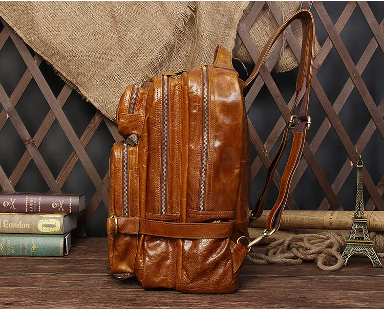 Cool Coffee Leather Mens Backpacks Large Large Travel Backpacks for Men