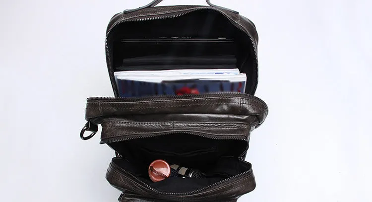Cool Coffee Leather Mens Backpacks Large Large Travel Backpacks for Men