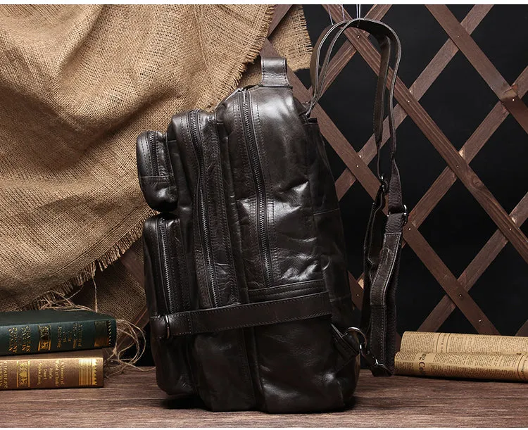 Cool Coffee Leather Mens Backpacks Large Large Travel Backpacks for Men