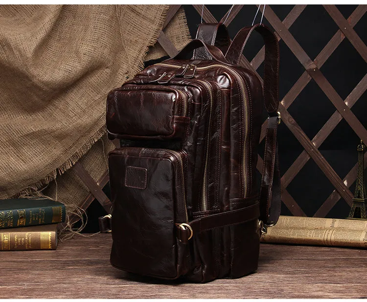 Cool Coffee Leather Mens Backpacks Large Large Travel Backpacks for Men