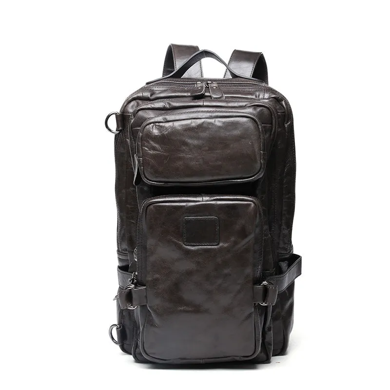 Cool Coffee Leather Mens Backpacks Large Large Travel Backpacks for Men