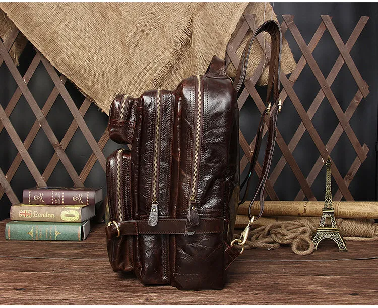 Cool Coffee Leather Mens Backpacks Large Large Travel Backpacks for Men