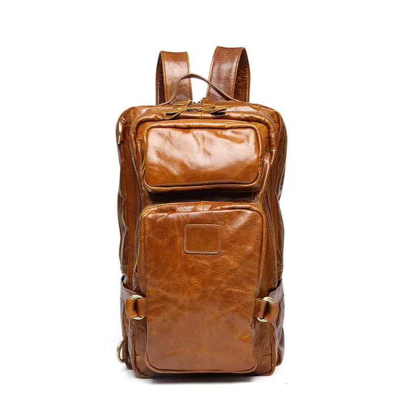 Cool Coffee Leather Mens Backpacks Large Large Travel Backpacks for Men