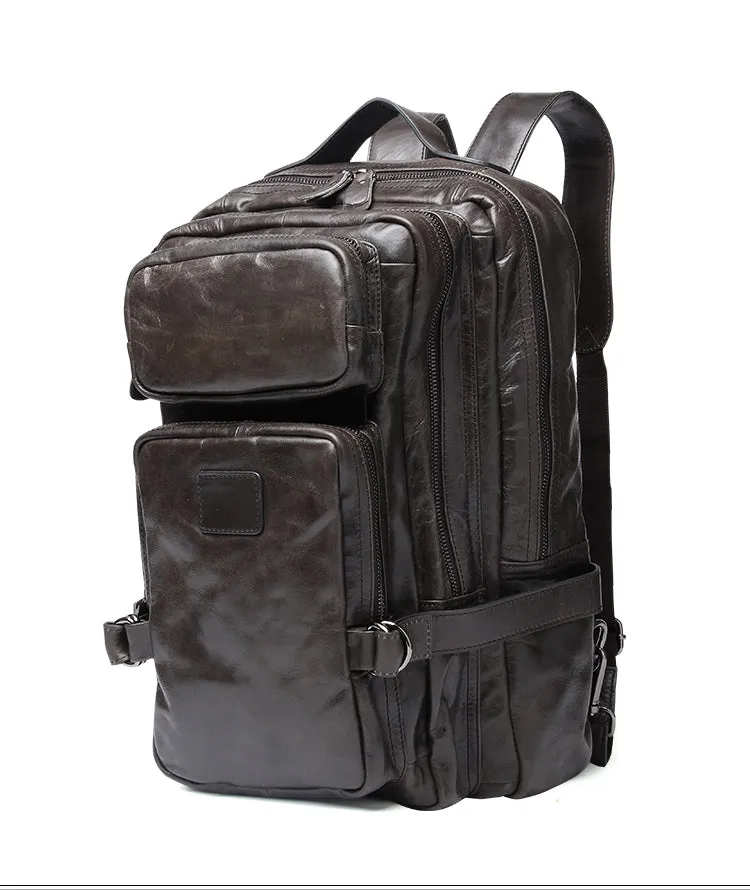 Cool Coffee Leather Mens Backpacks Large Large Travel Backpacks for Men