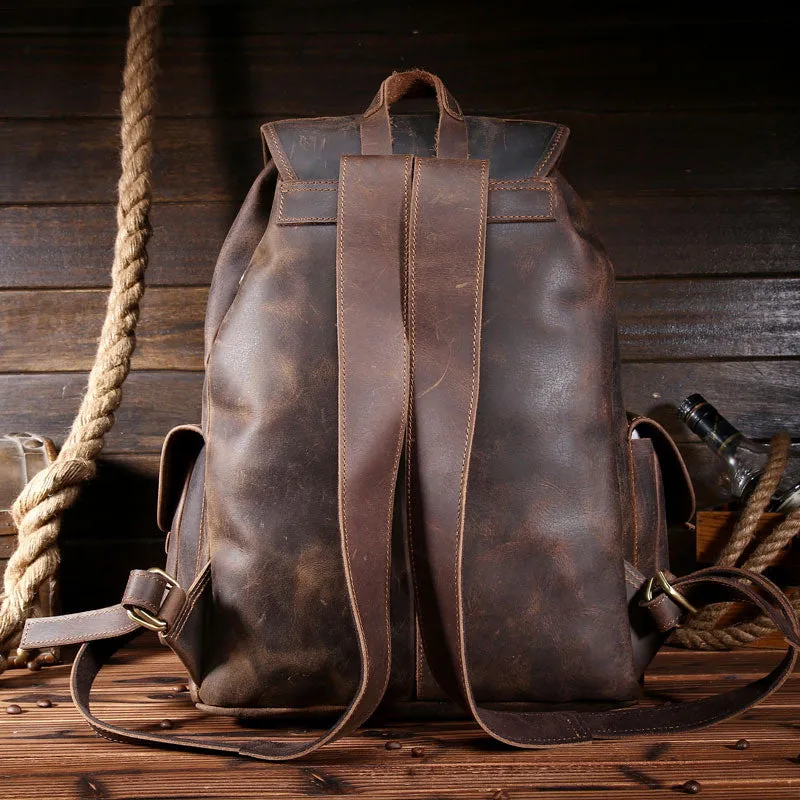 Cool Coffee Leather Mens Backpacks Large Vintage Large Travel Backpack for Men