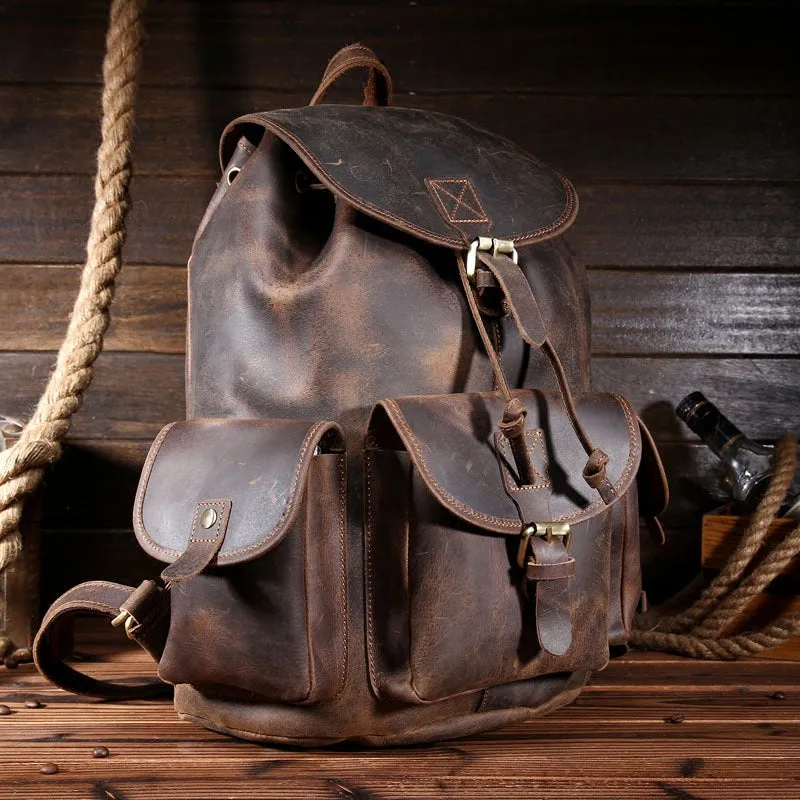 Cool Coffee Leather Mens Backpacks Large Vintage Large Travel Backpack for Men