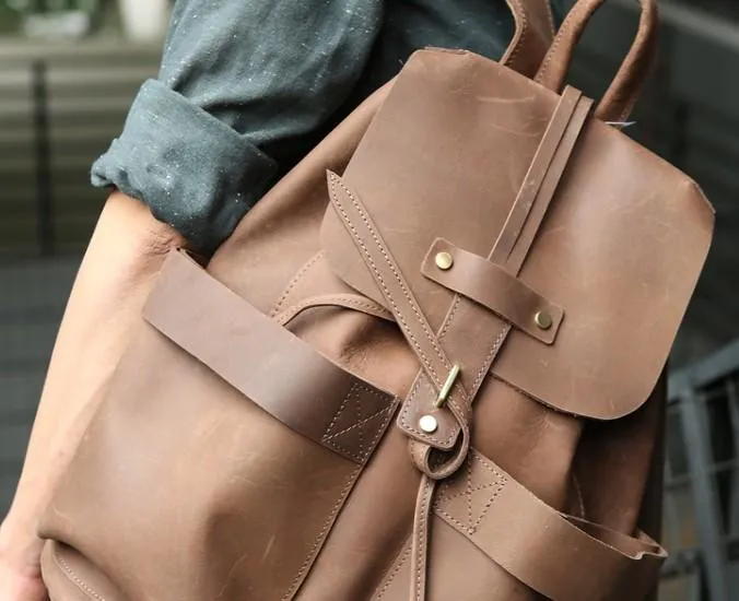 Cool Coffee Mens Leather Backpack Travel Backpacks Laptop Backpacks for men