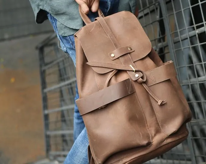 Cool Coffee Mens Leather Backpack Travel Backpacks Laptop Backpacks for men
