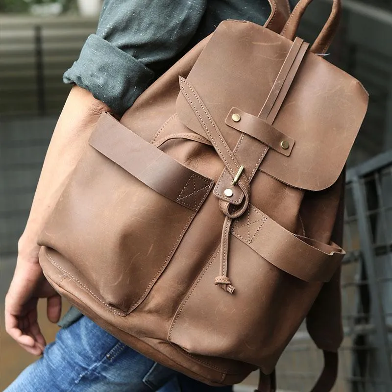 Cool Coffee Mens Leather Backpack Travel Backpacks Laptop Backpacks for men