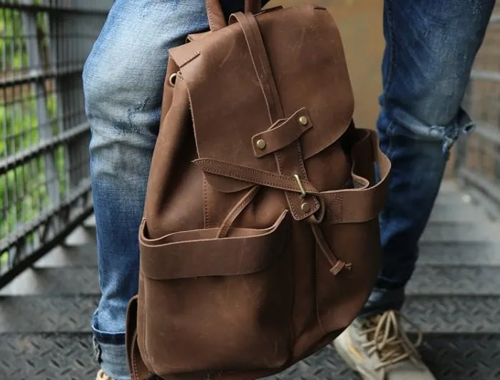 Cool Coffee Mens Leather Backpack Travel Backpacks Laptop Backpacks for men