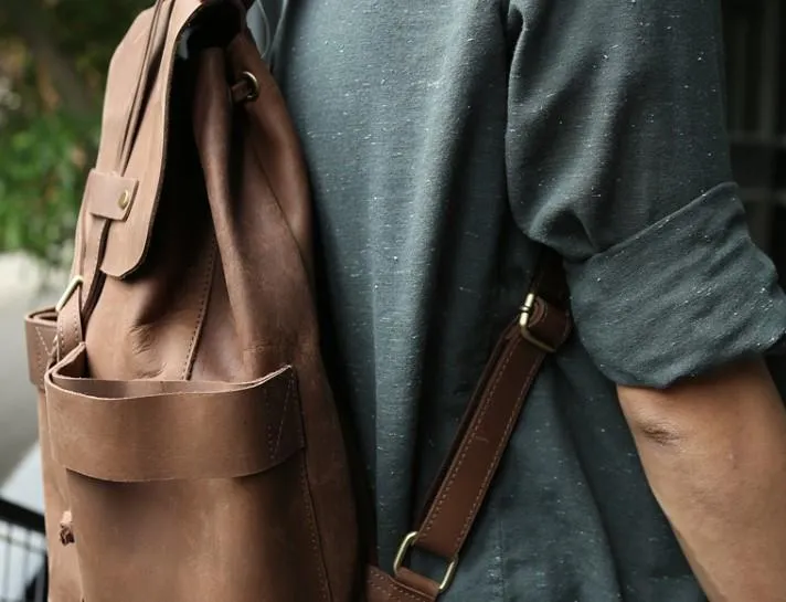 Cool Coffee Mens Leather Backpack Travel Backpacks Laptop Backpacks for men