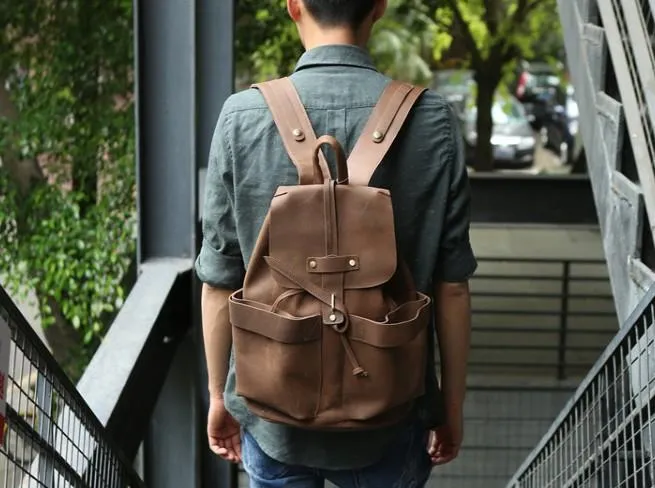 Cool Coffee Mens Leather Backpack Travel Backpacks Laptop Backpacks for men