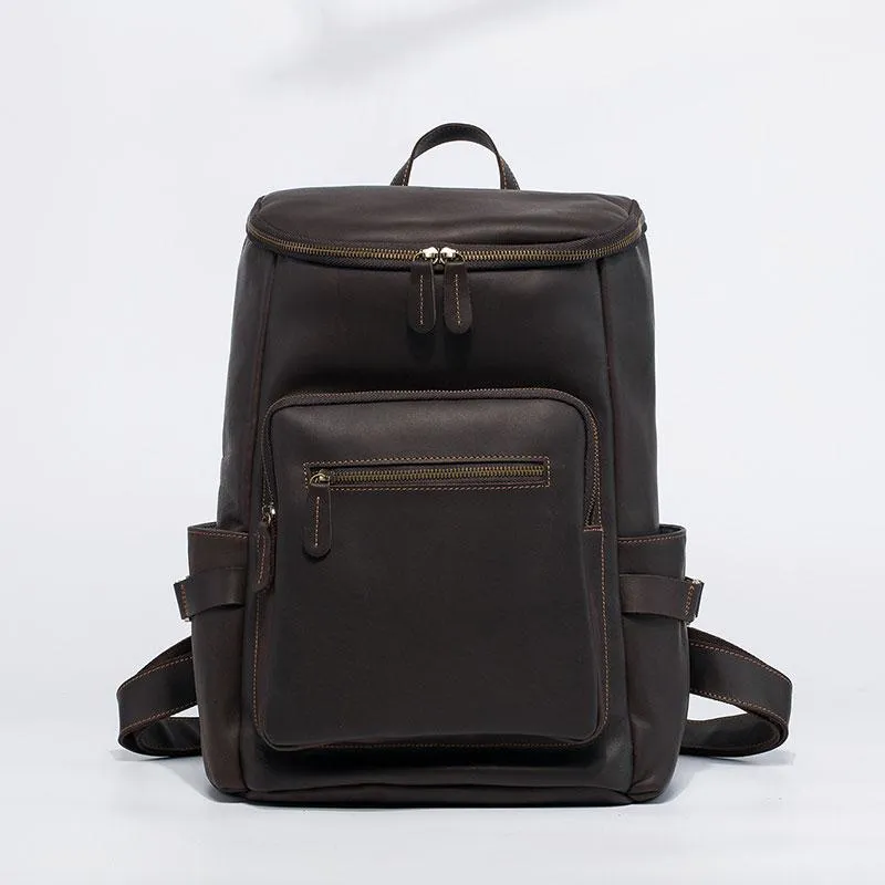 Cool Coffee Mens Leather Hiking Backpack Travel Backpack Leather Backpack for Men