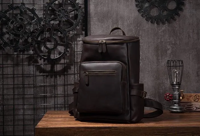 Cool Coffee Mens Leather Hiking Backpack Travel Backpack Leather Backpack for Men
