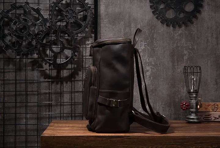 Cool Coffee Mens Leather Hiking Backpack Travel Backpack Leather Backpack for Men