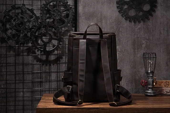Cool Coffee Mens Leather Hiking Backpack Travel Backpack Leather Backpack for Men