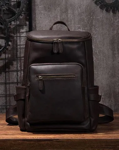 Cool Coffee Mens Leather Hiking Backpack Travel Backpack Leather Backpack for Men