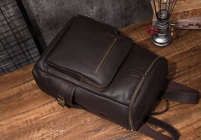 Cool Coffee Mens Leather Hiking Backpack Travel Backpack Leather Backpack for Men