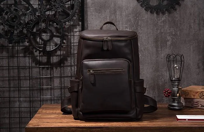 Cool Coffee Mens Leather Hiking Backpack Travel Backpack Leather Backpack for Men